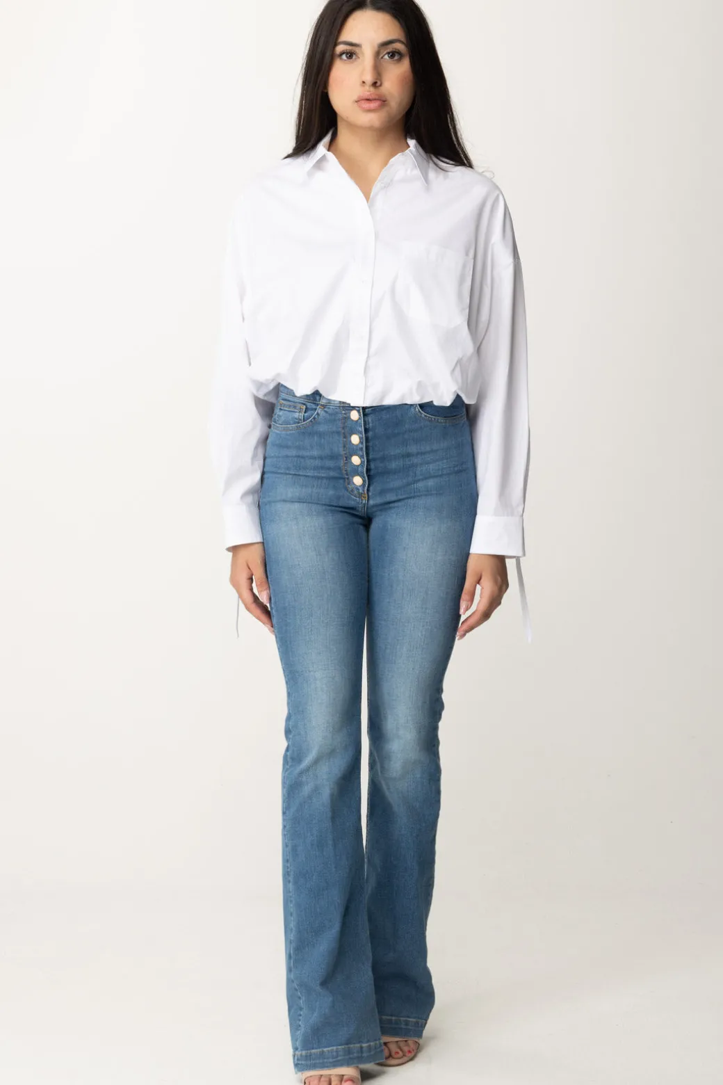 Donna Pinko Camicia In Popeline Taglio Crop