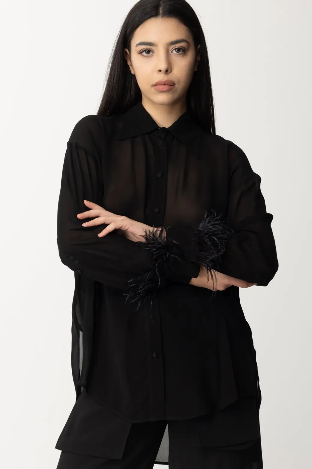 Donna Pinko Camicia In Viscosa con Piumette