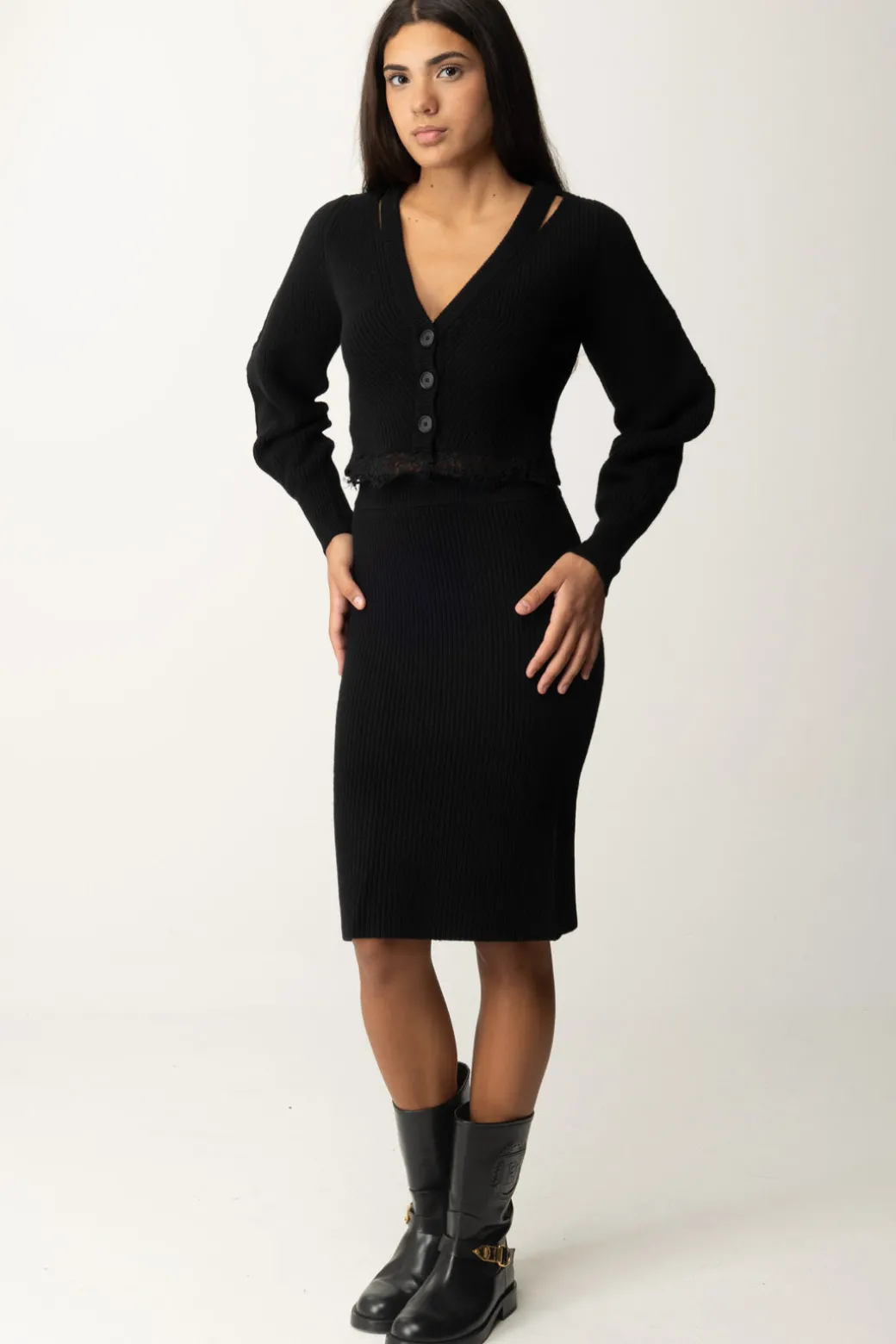 Donna Pinko Cardigan a Coste con Pizzo