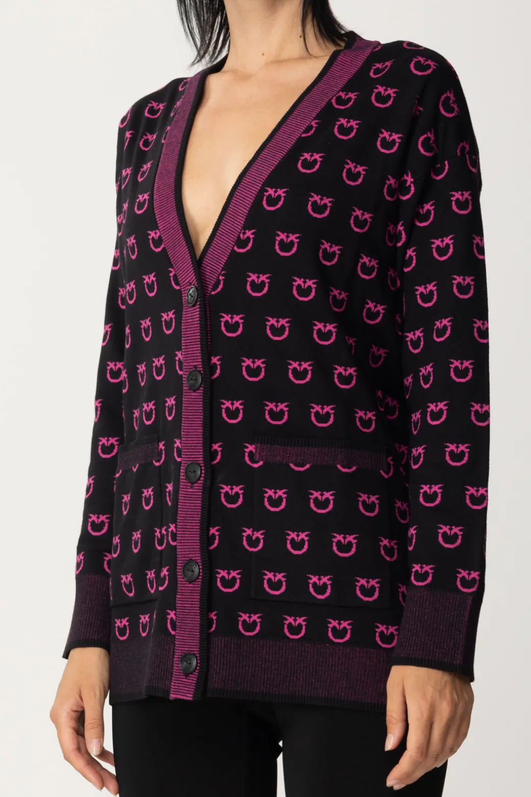 Donna Pinko Cardigan con Loghi e Dettagli a Contrasto