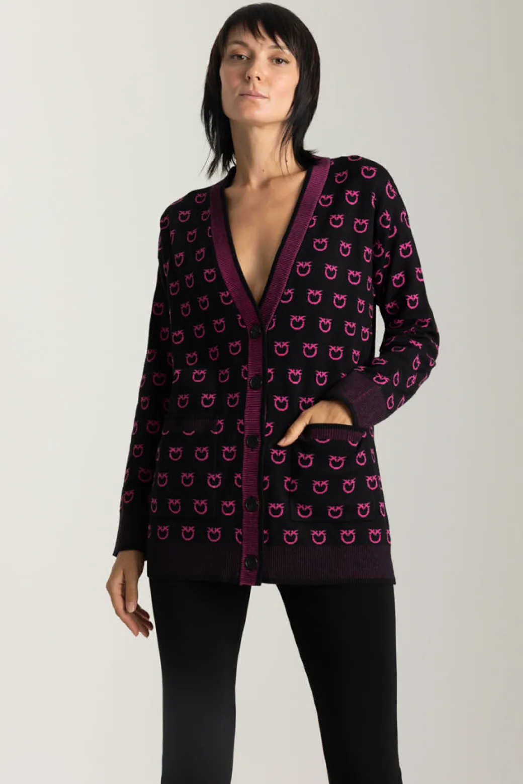 Donna Pinko Cardigan con Loghi e Dettagli a Contrasto