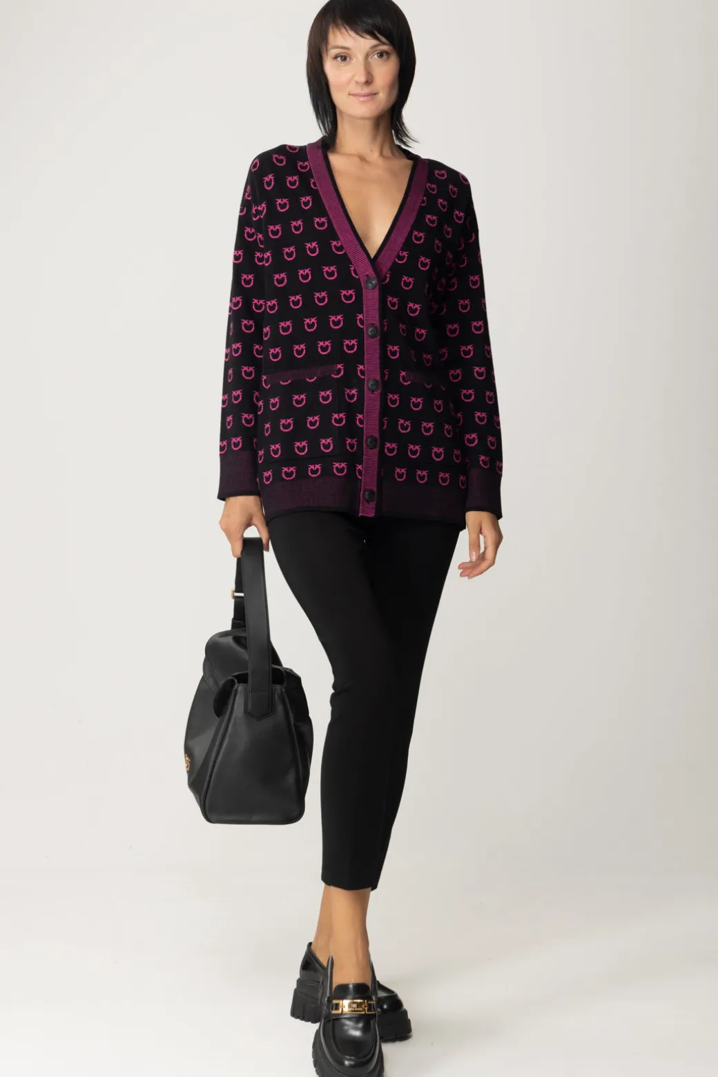 Donna Pinko Cardigan con Loghi e Dettagli a Contrasto