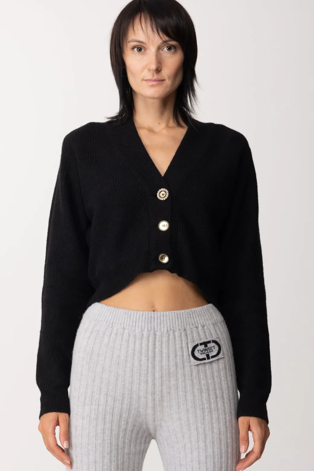 Donna Pinko Cardigan Corto con Bottoni Gioiello