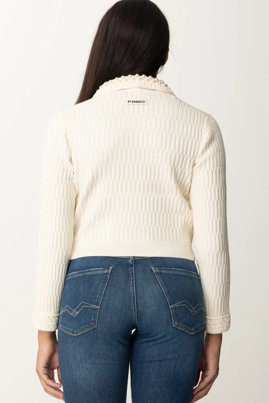 Donna Pinko Cardigan Corto con Perline Al Colletto