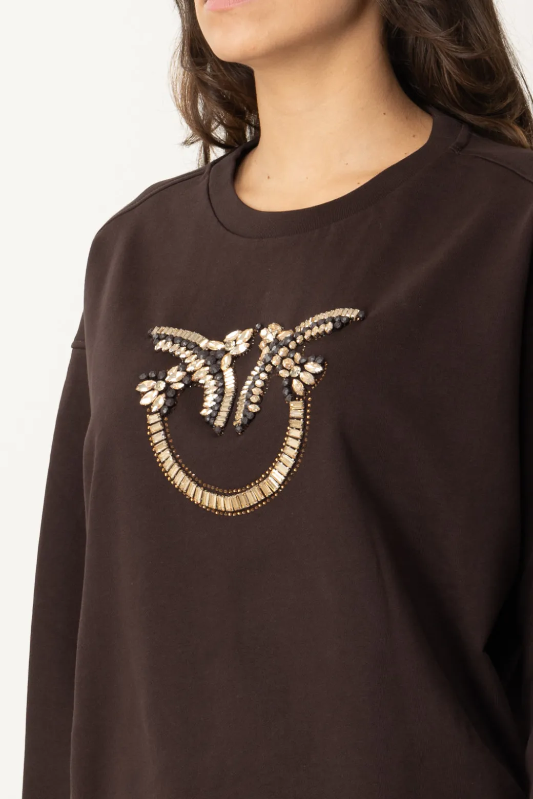 Donna Pinko Felpa Girocollo con Ricamo Gioiello Love Birds