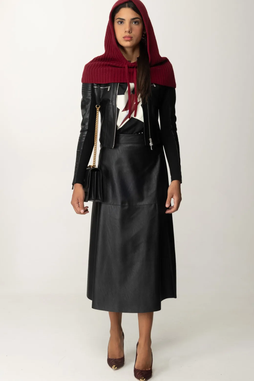 Donna Pinko Maxi Gonna In Pelle Midi e Vestibilità Svasata