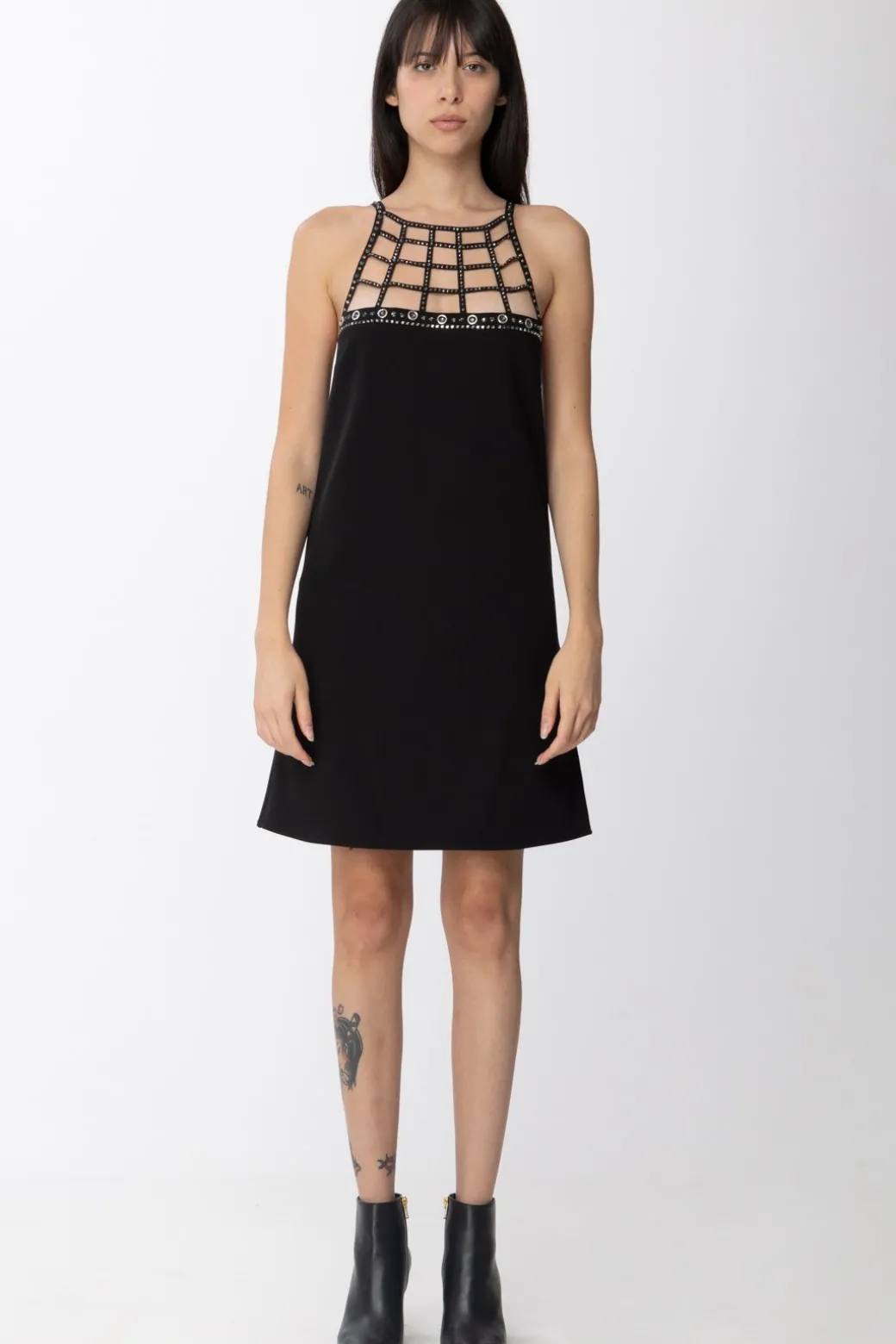 Donna Pinko Mini Abito In Crepe con Applicazioni Strass