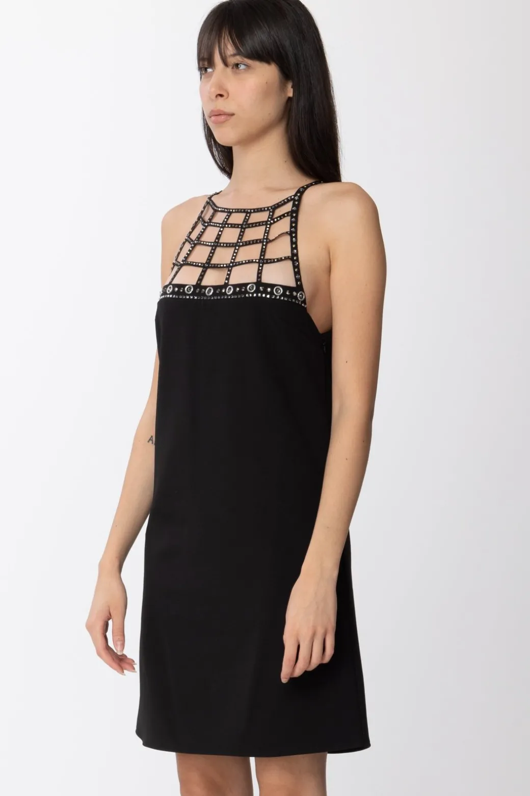 Donna Pinko Mini Abito In Crepe con Applicazioni Strass