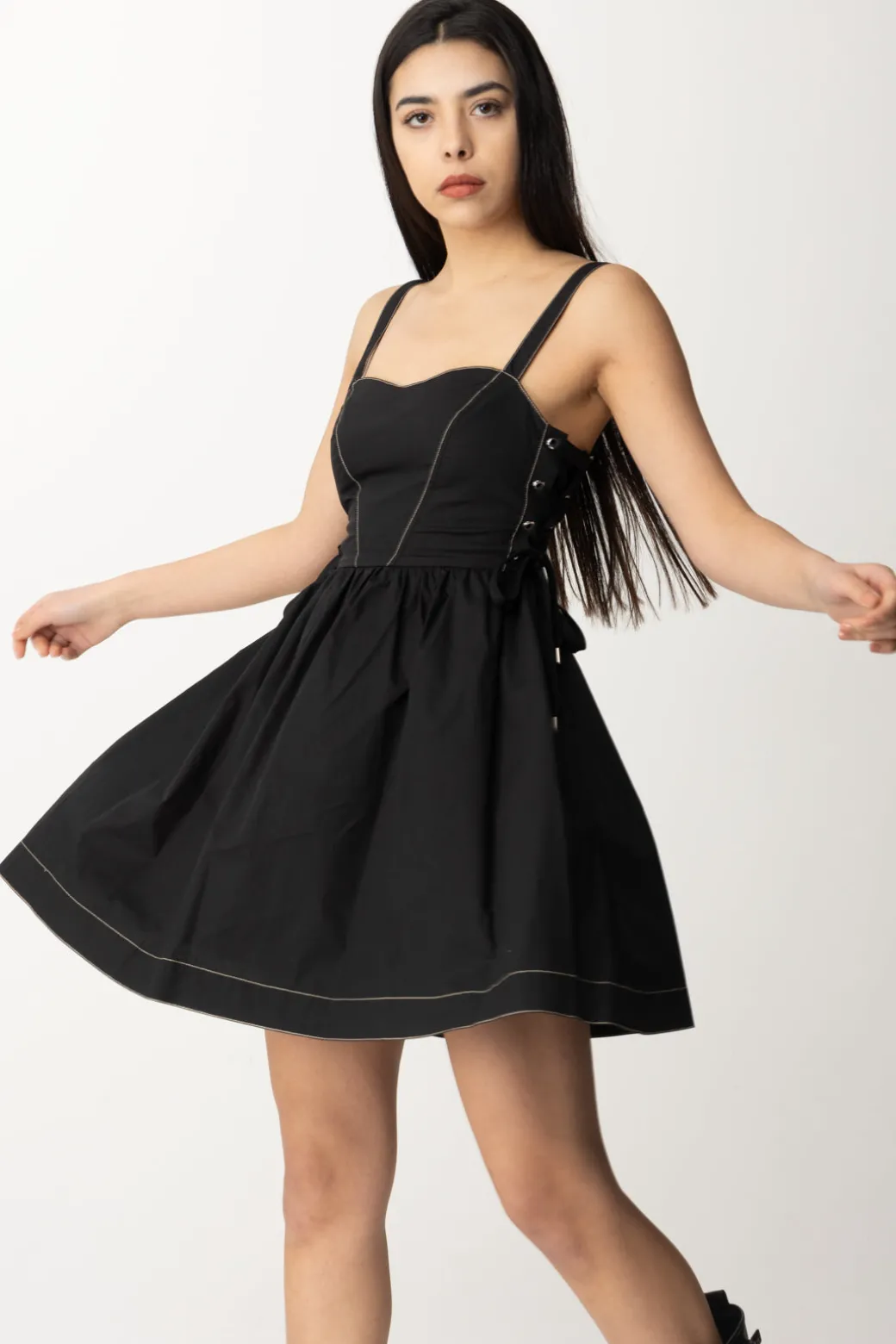 Donna Pinko Mini Abito In Popeline con Stringhe