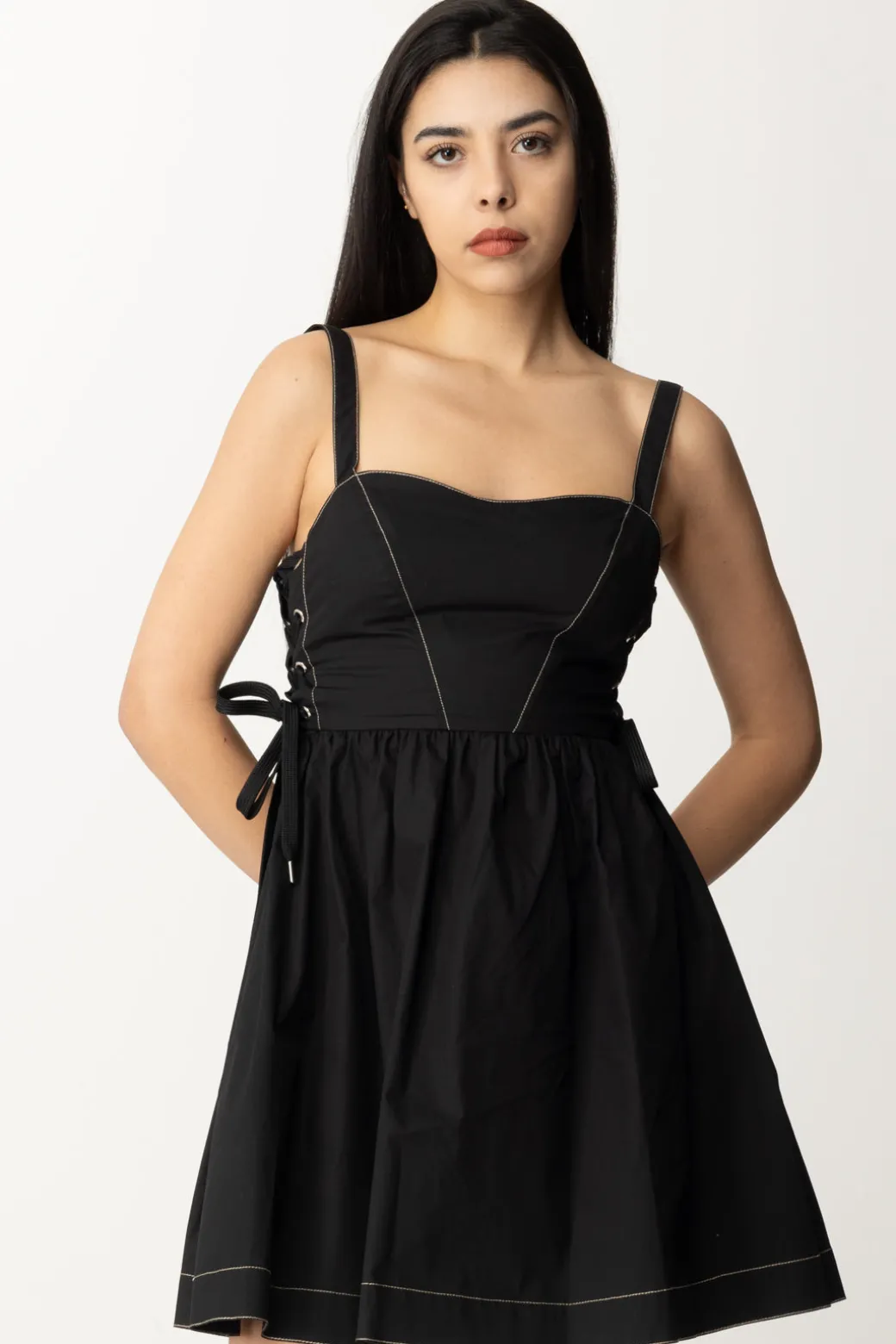 Donna Pinko Mini Abito In Popeline con Stringhe