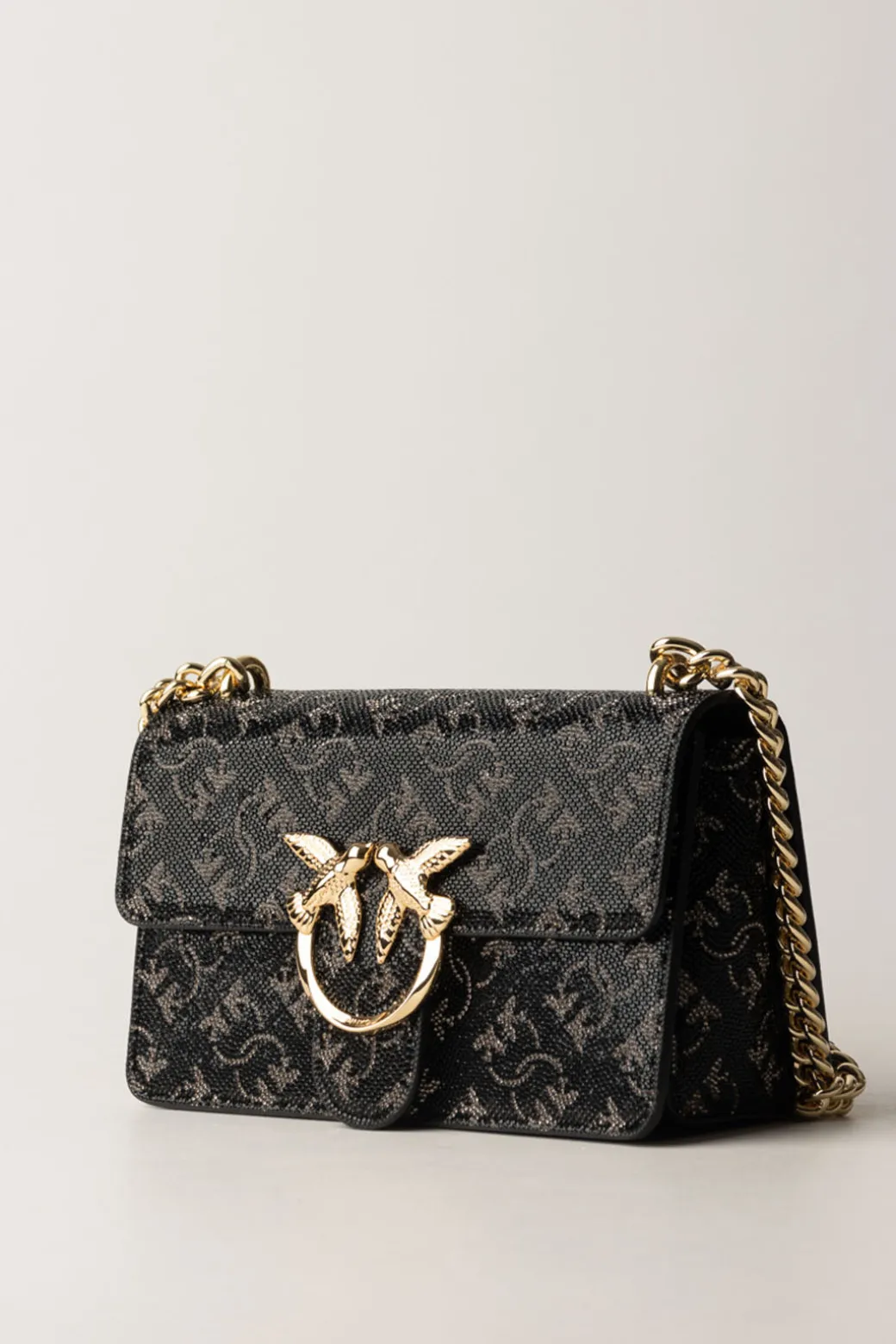Donna Pinko Mini Love Bag In Pelle con Strass Monogram