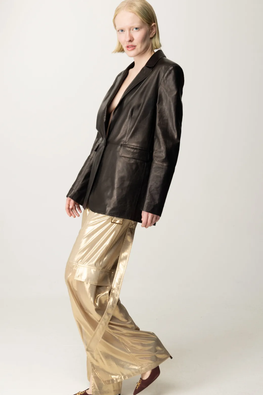 Donna Pinko Pantaloni Cargo Effetto Metallico