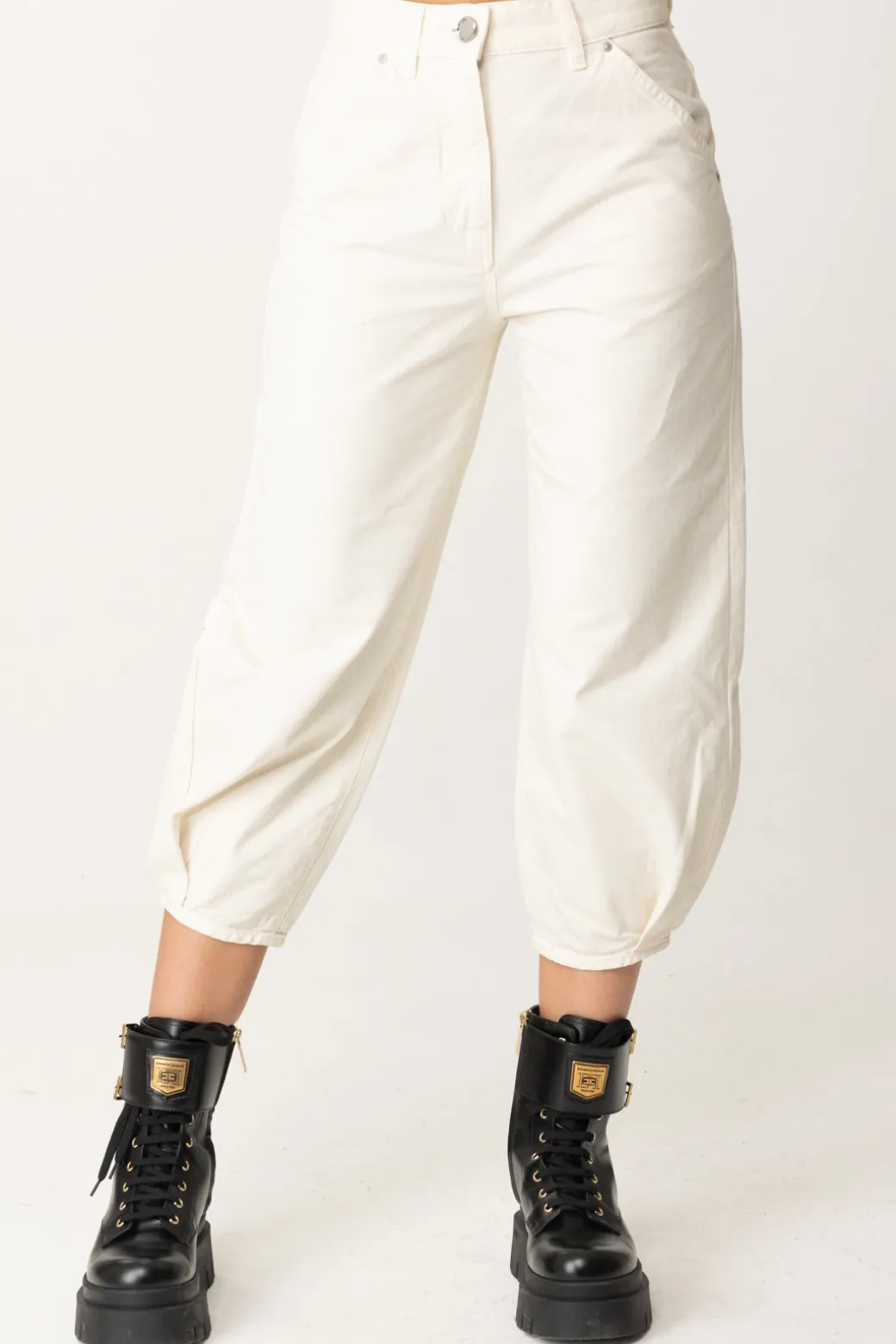 Donna Pinko Pantaloni Crop Baloon In Tela Di Cotone