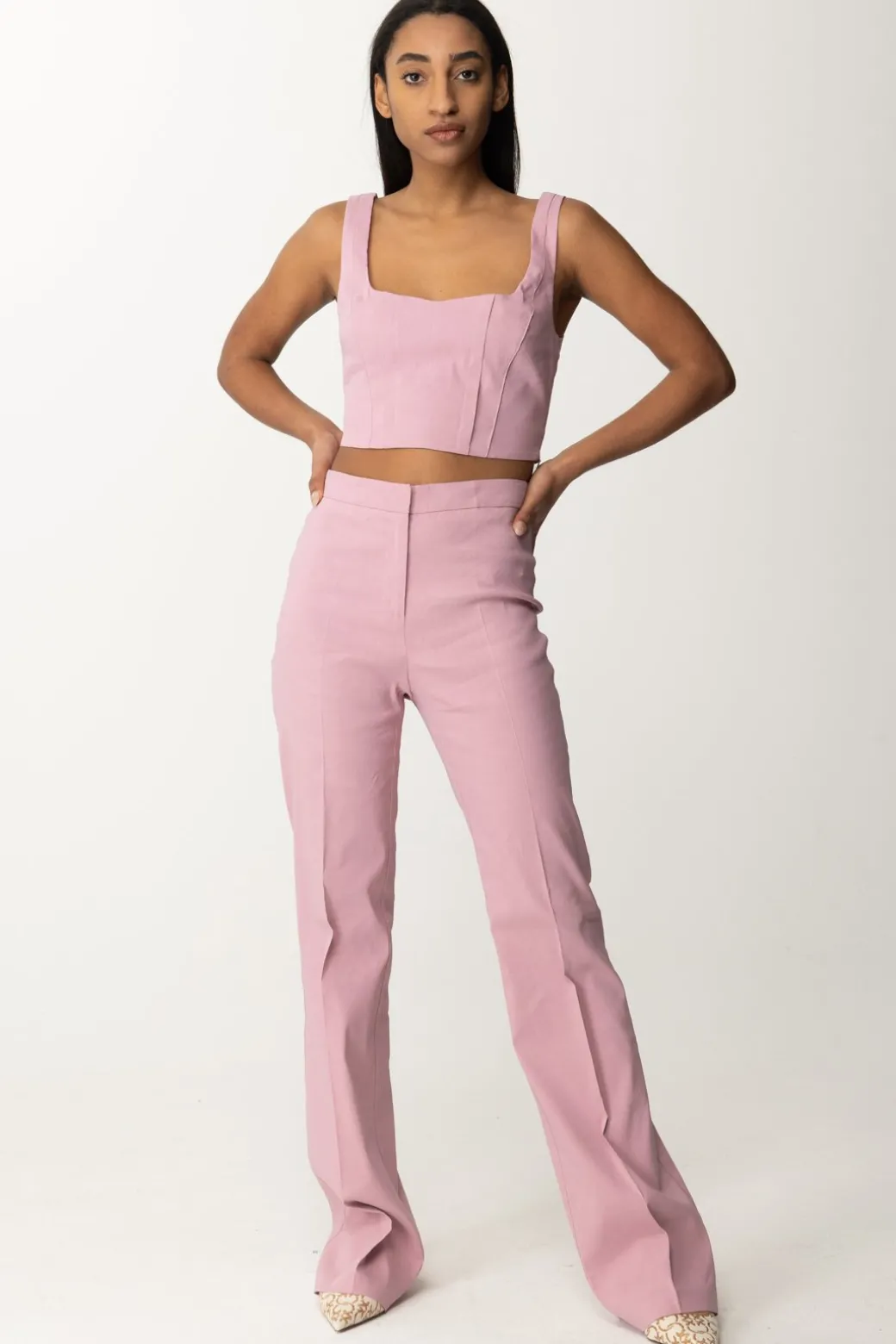 Donna Pinko Pantaloni Flare In Misto Lino
