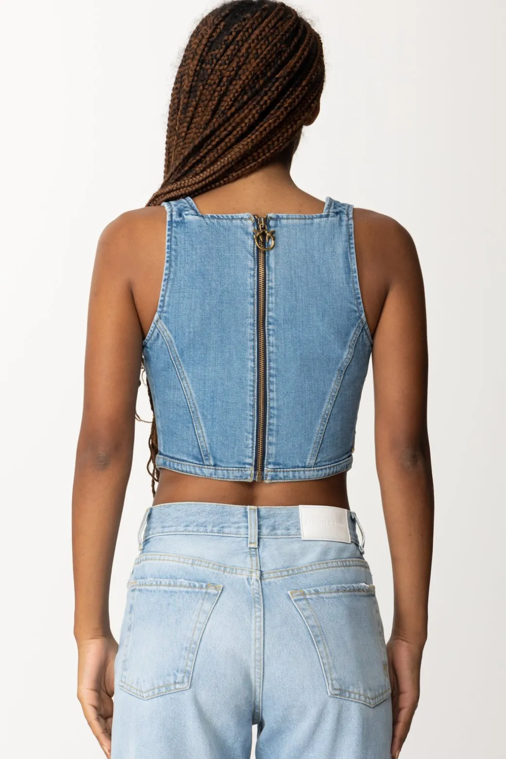 Donna Pinko Top Bustier In Jeans con Logo Strass