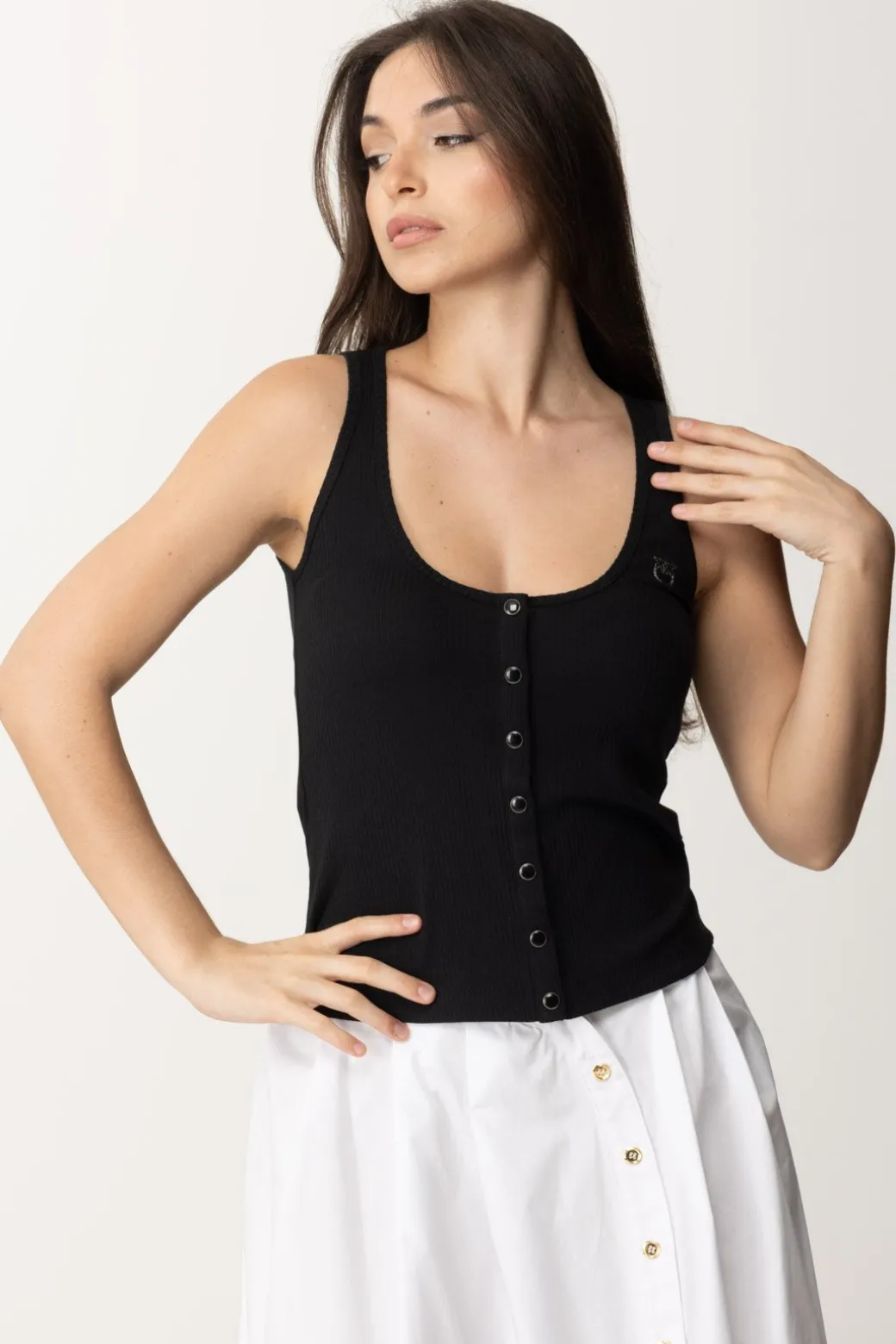 Donna Pinko Top con Bottoni e Logo