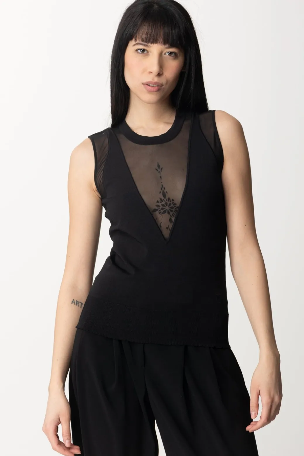 Donna Pinko Top con Inserti In Tulle
