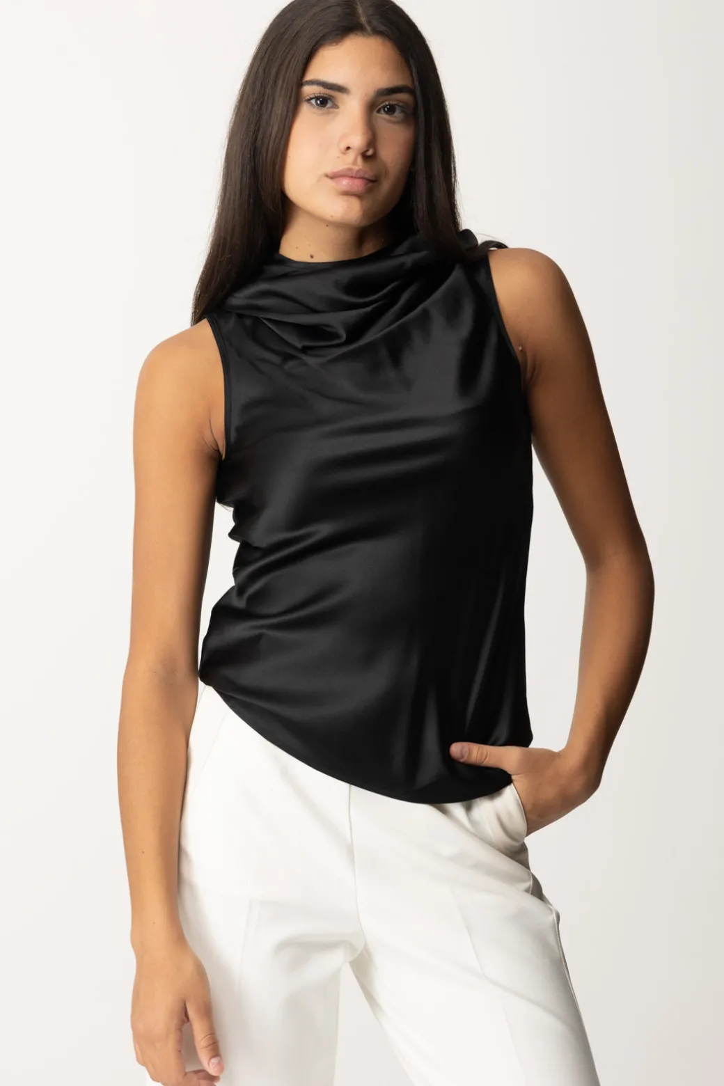 Donna Pinko Top Satinato con Drappeggi