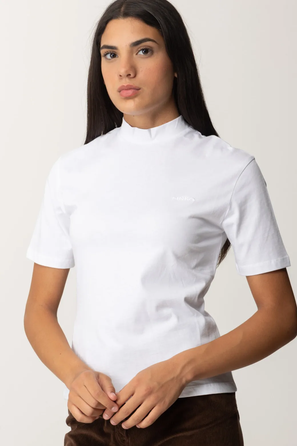 Donna Pinko T-shirt Collo Alto con Ricamo Logo
