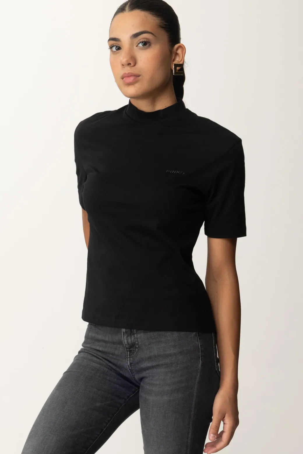 Donna Pinko T-shirt Collo Alto con Ricamo Logo
