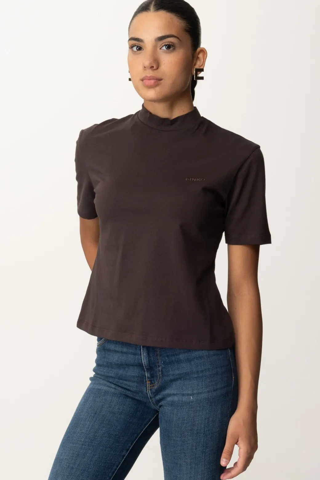 Donna Pinko T-shirt Collo Alto con Ricamo Logo