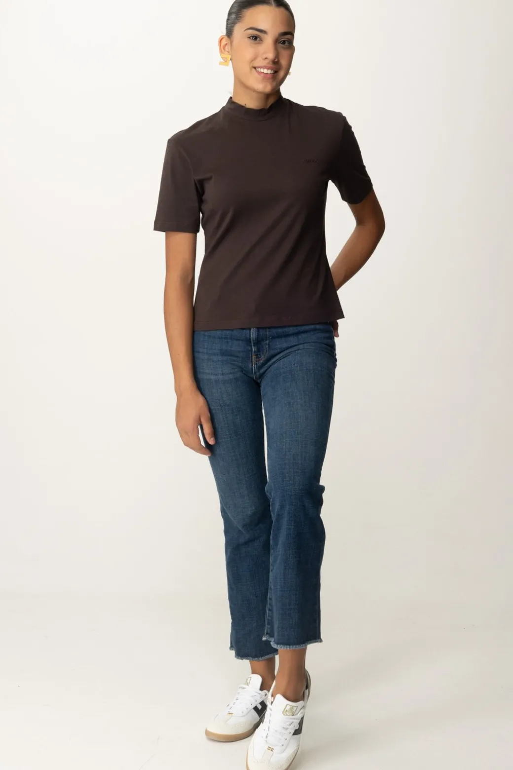 Donna Pinko T-shirt Collo Alto con Ricamo Logo