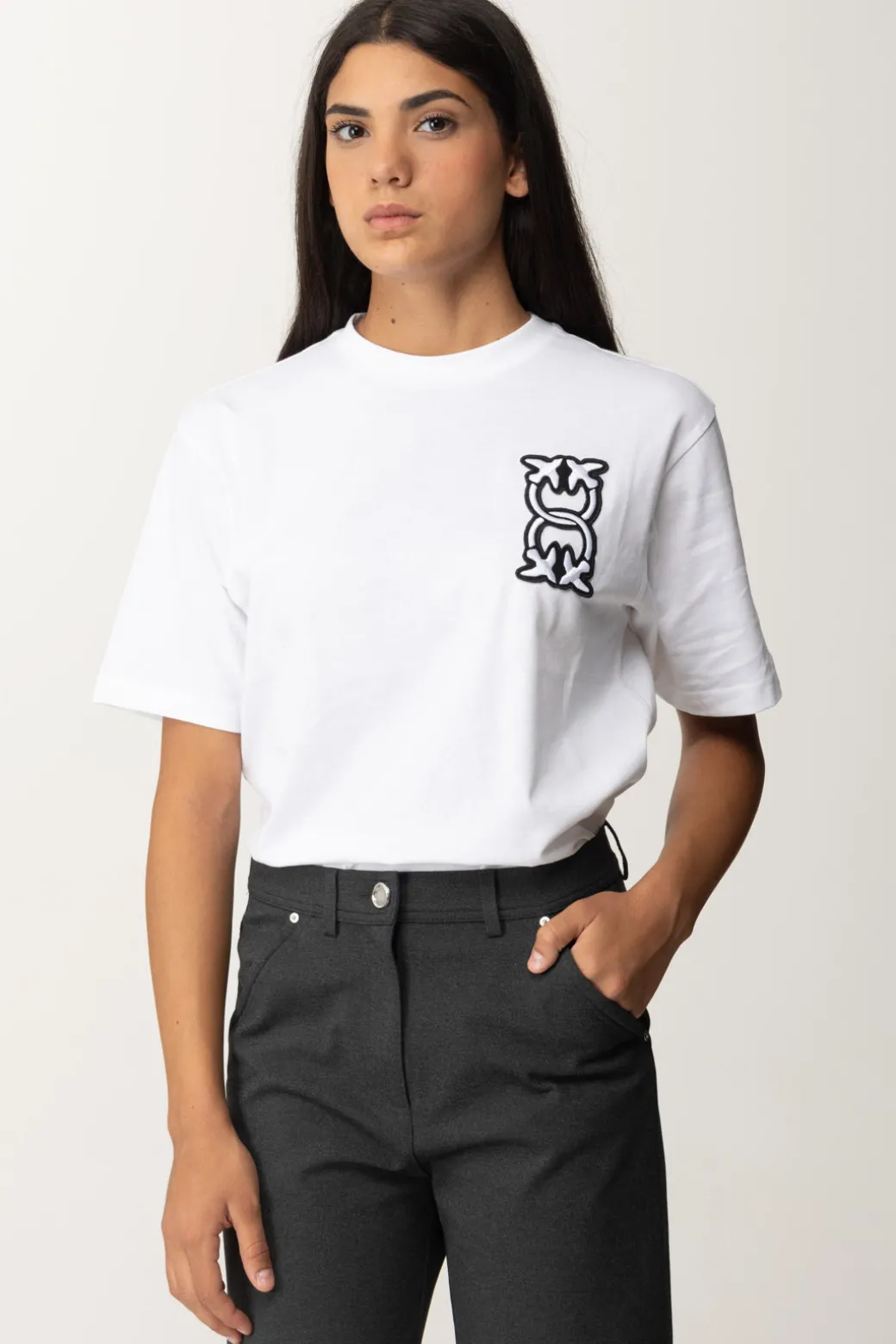 Donna Pinko T-shirt con Doppio Logo "love Birds"