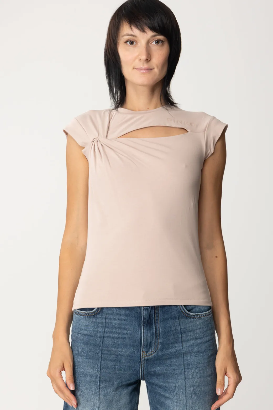 Donna Pinko T-shirt con Nodo e Taglio