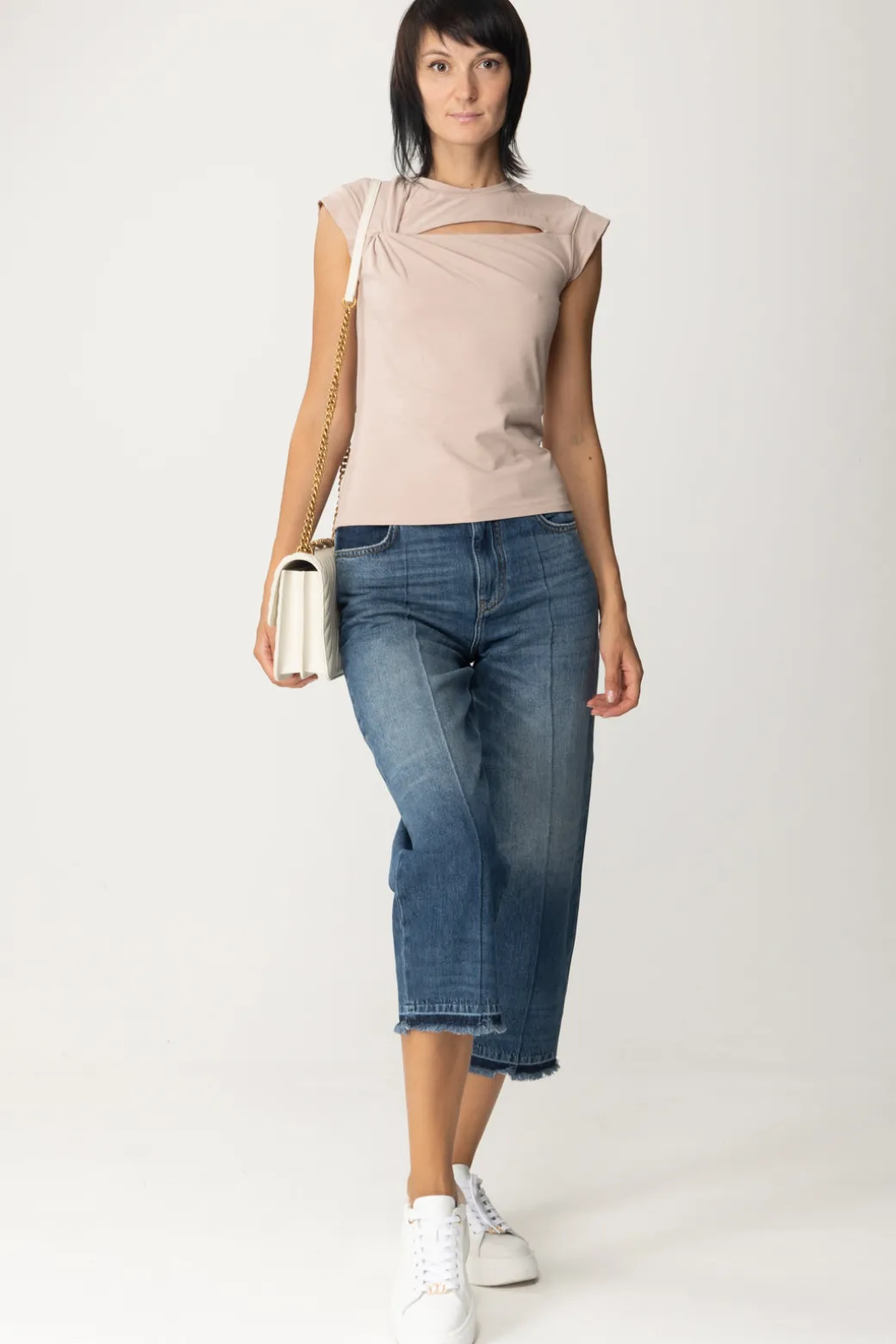 Donna Pinko T-shirt con Nodo e Taglio