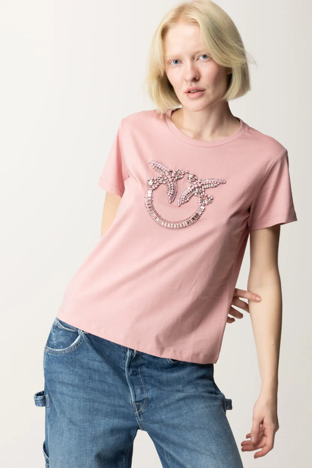 Donna Pinko T-shirt con Ricamo Logo Love Birds
