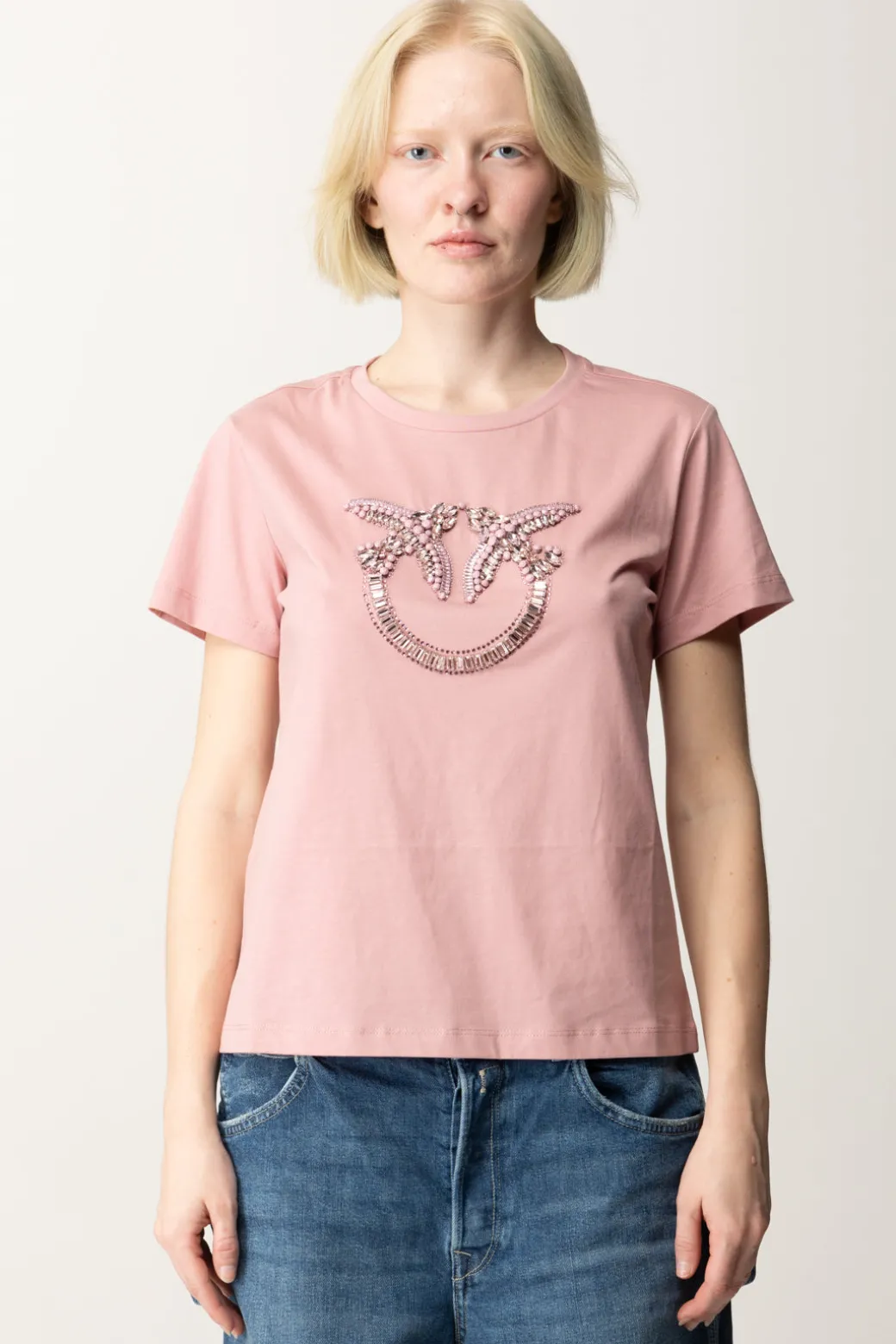 Donna Pinko T-shirt con Ricamo Logo Love Birds