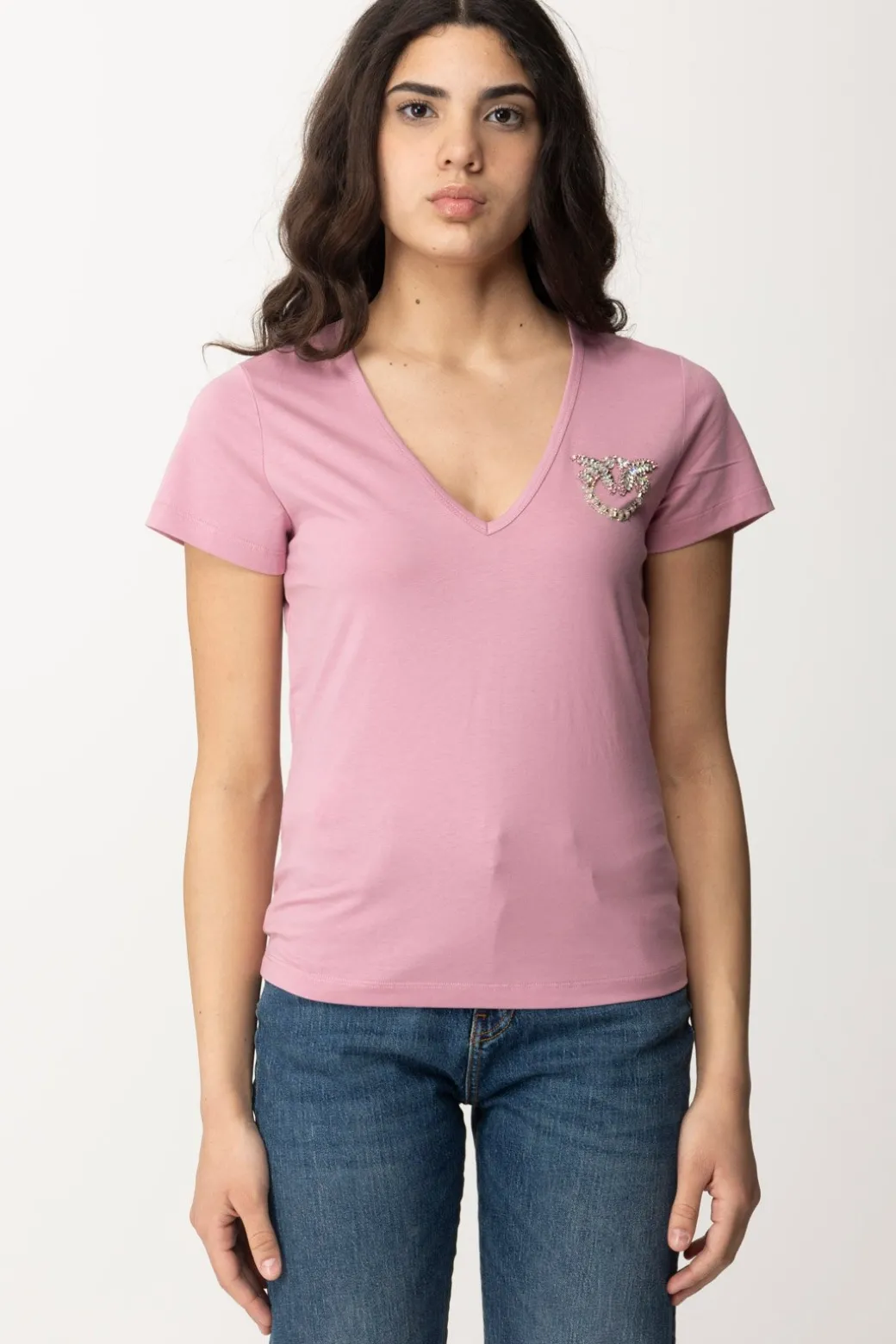 Donna Pinko T-shirt con Scollo a V e Logo Ricamato