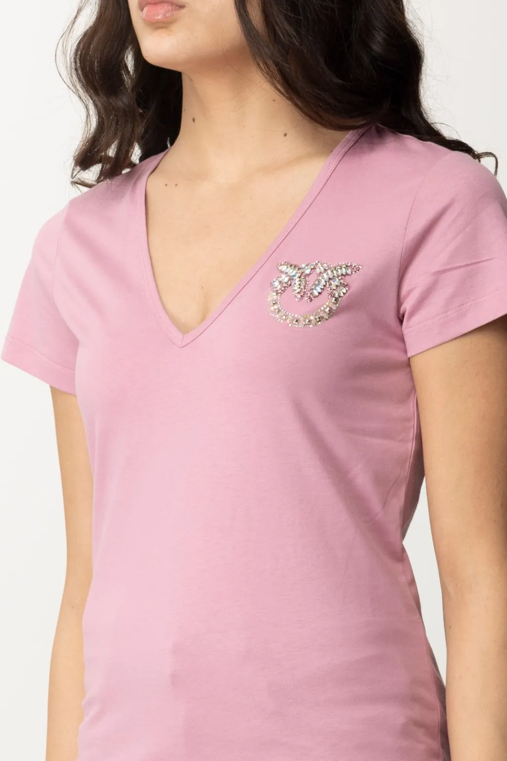 Donna Pinko T-shirt con Scollo a V e Logo Ricamato