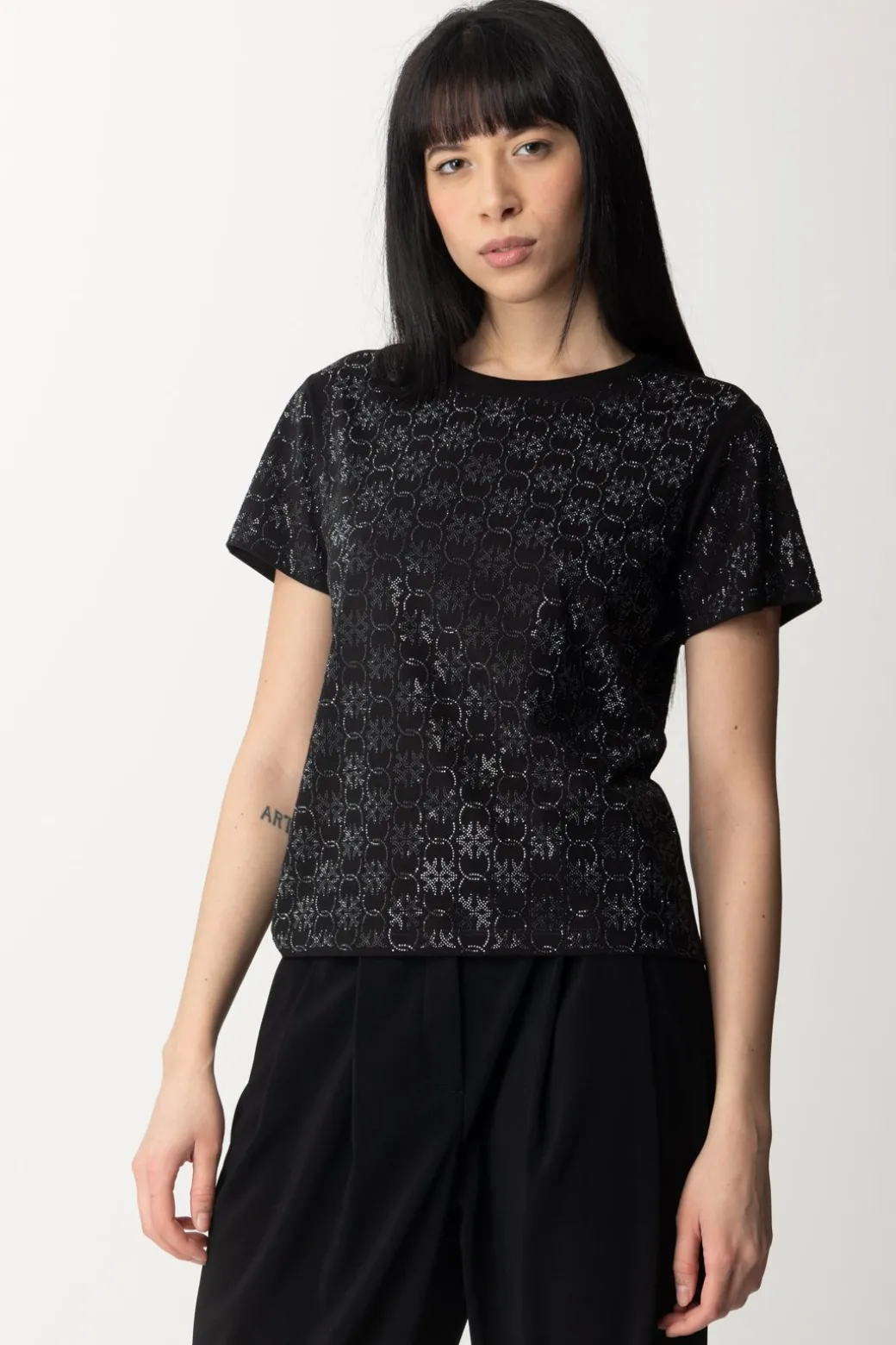 Donna Pinko T-shirt In Cotone con Pattern In Strass