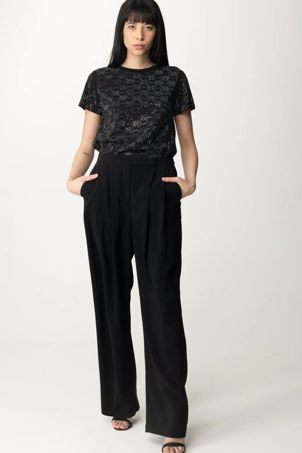 Donna Pinko T-shirt In Cotone con Pattern In Strass