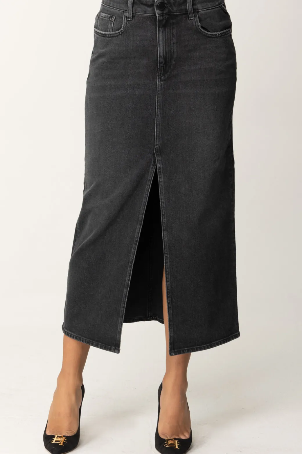 Donna Replay Gonna Midi In Jeans con Spacco Frontale
