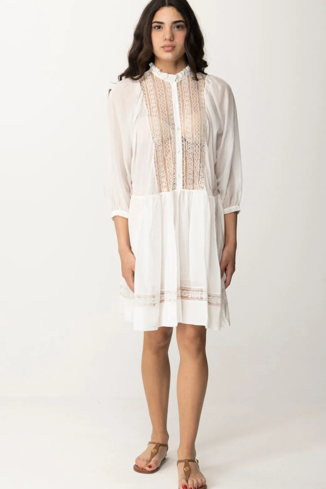 Donna Semicouture Abito Corto In Pizzo e Mussola Andreina