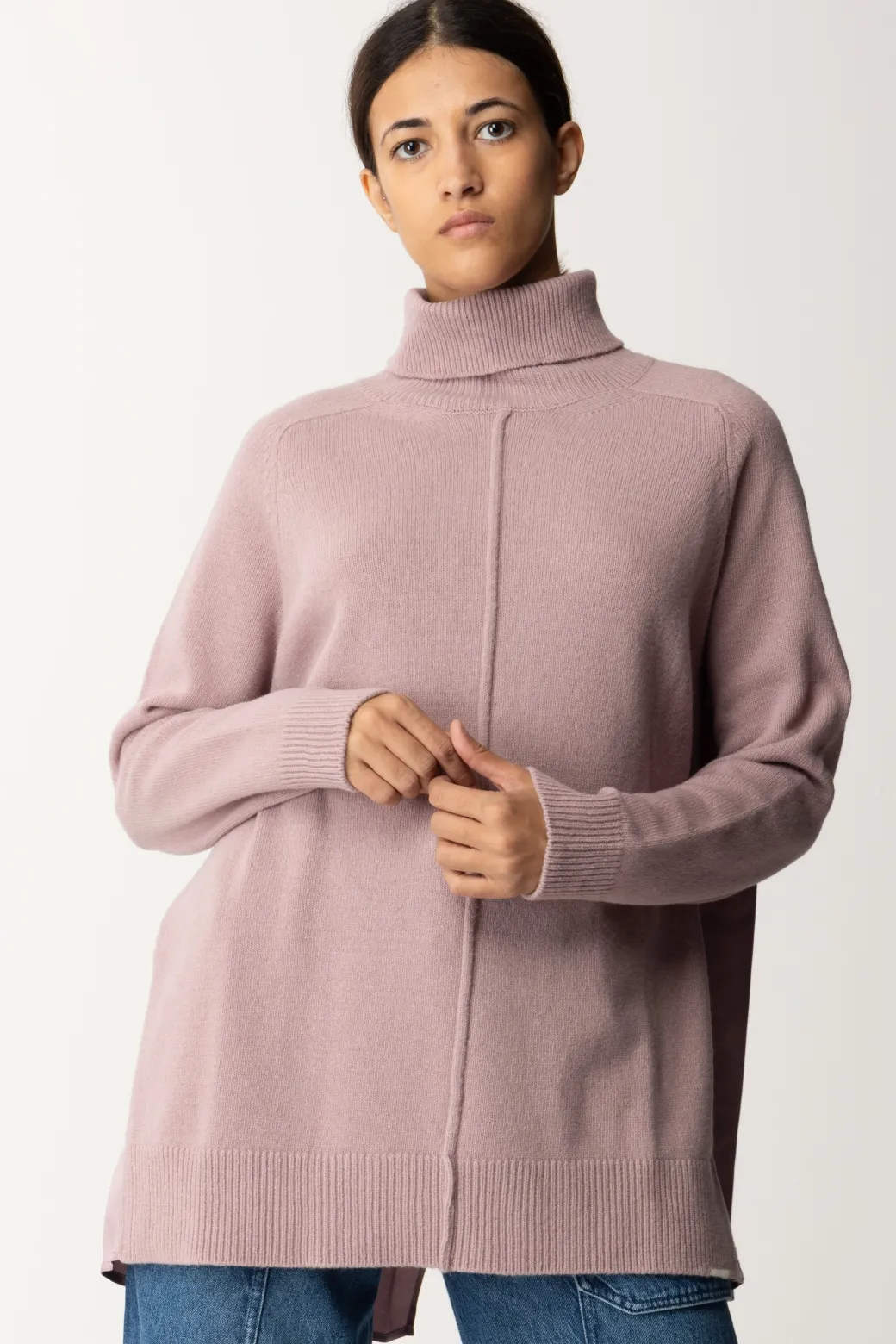 Donna Semicouture Dolcevita In Lana con Spacco Sul Retro