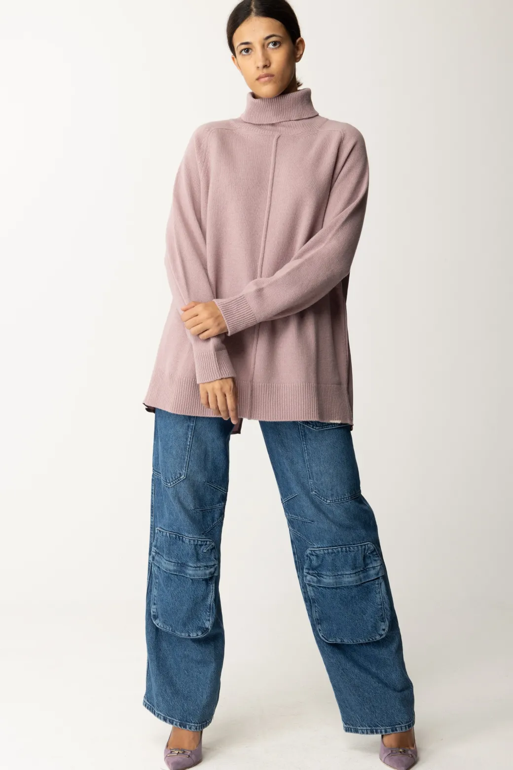 Donna Semicouture Dolcevita In Lana con Spacco Sul Retro