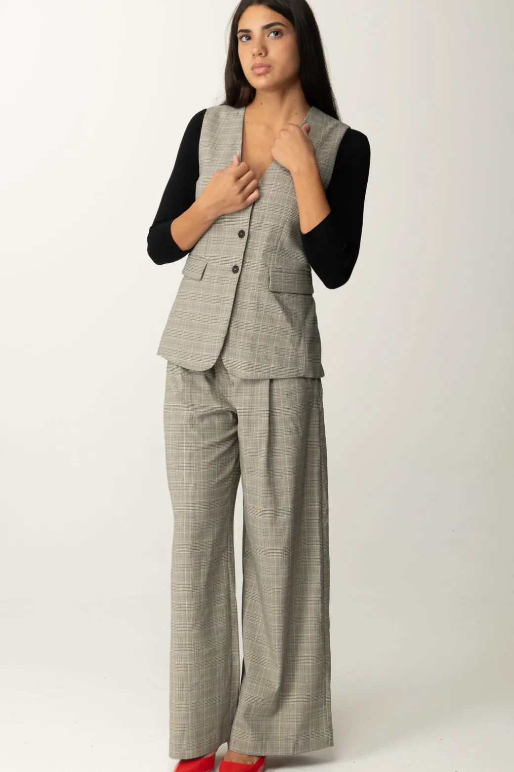 Donna Semicouture Gilet Monopetto Stampa Tartan Maude