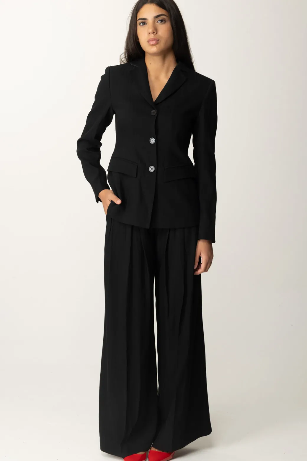 Donna Semicouture Pantaloni Palazzo con Pieghe Impunturate Nina