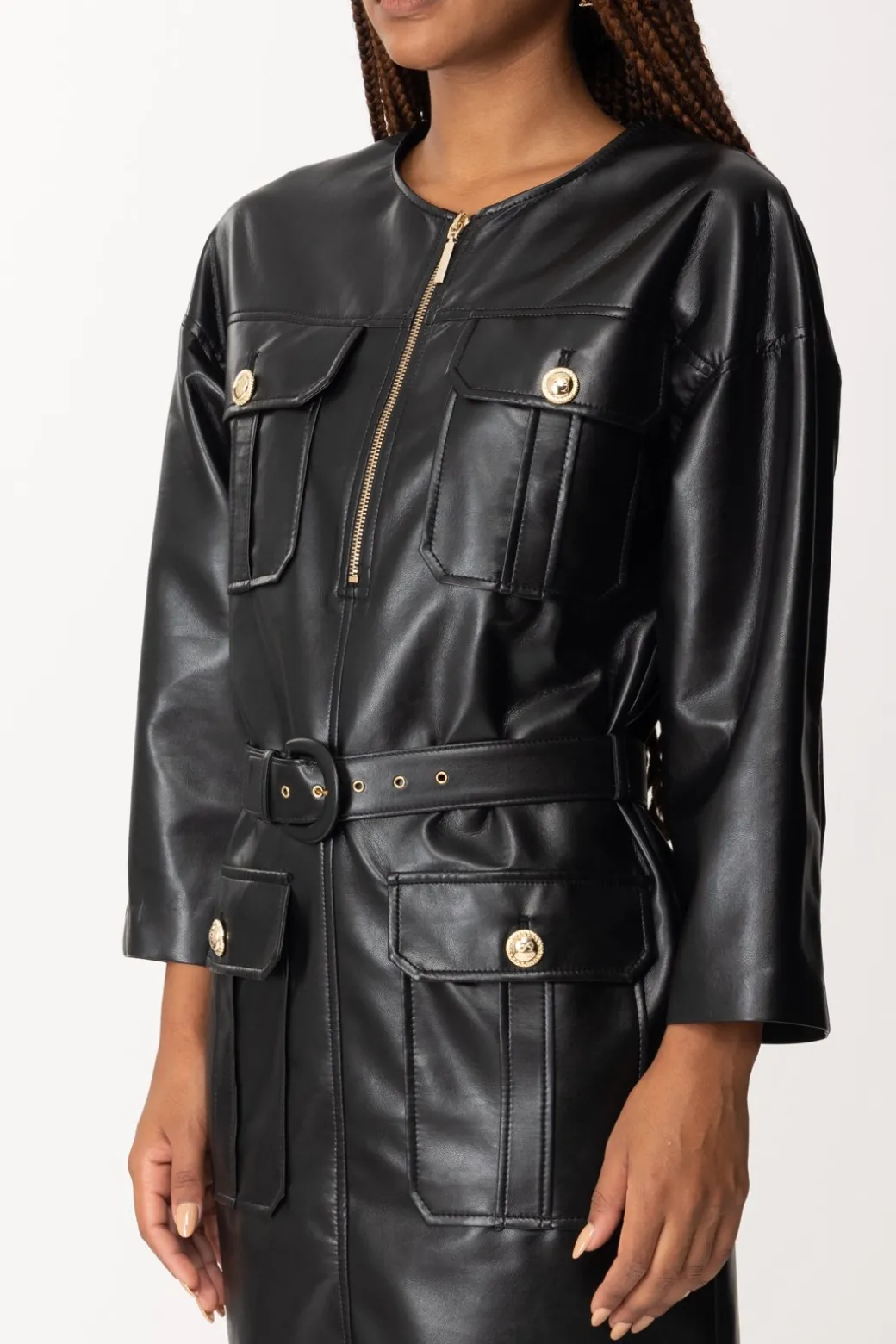 Donna Simona Corsellini Abito In Pelle con Zip e Cintura