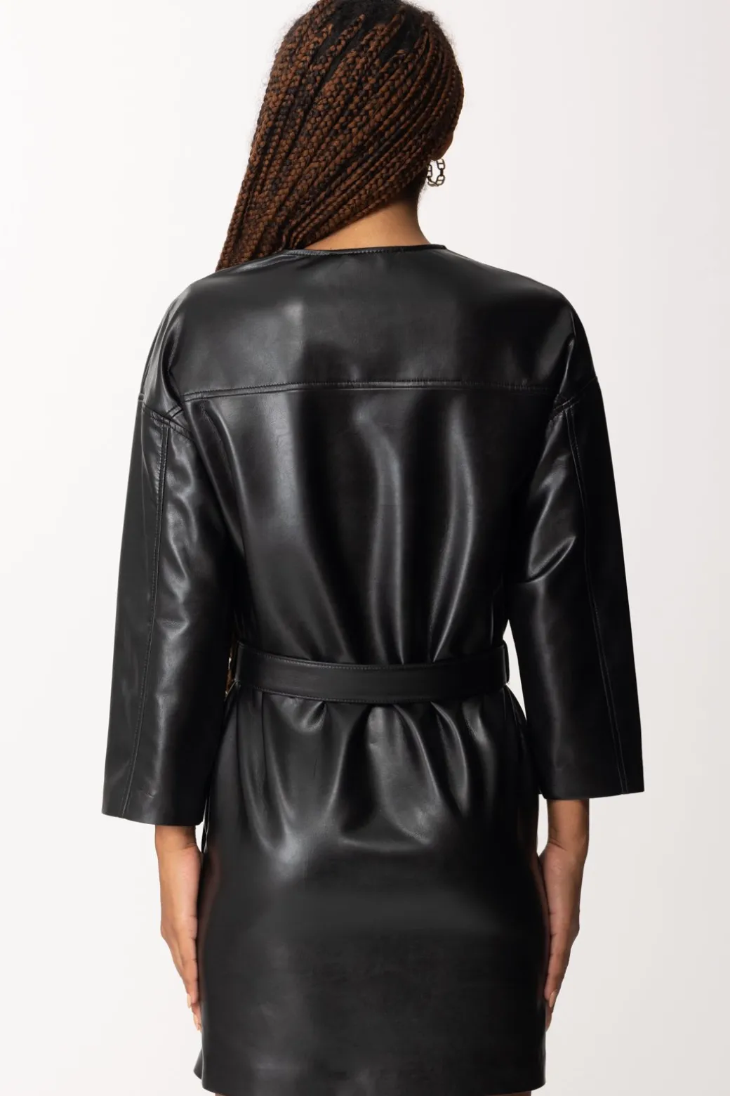 Donna Simona Corsellini Abito In Pelle con Zip e Cintura