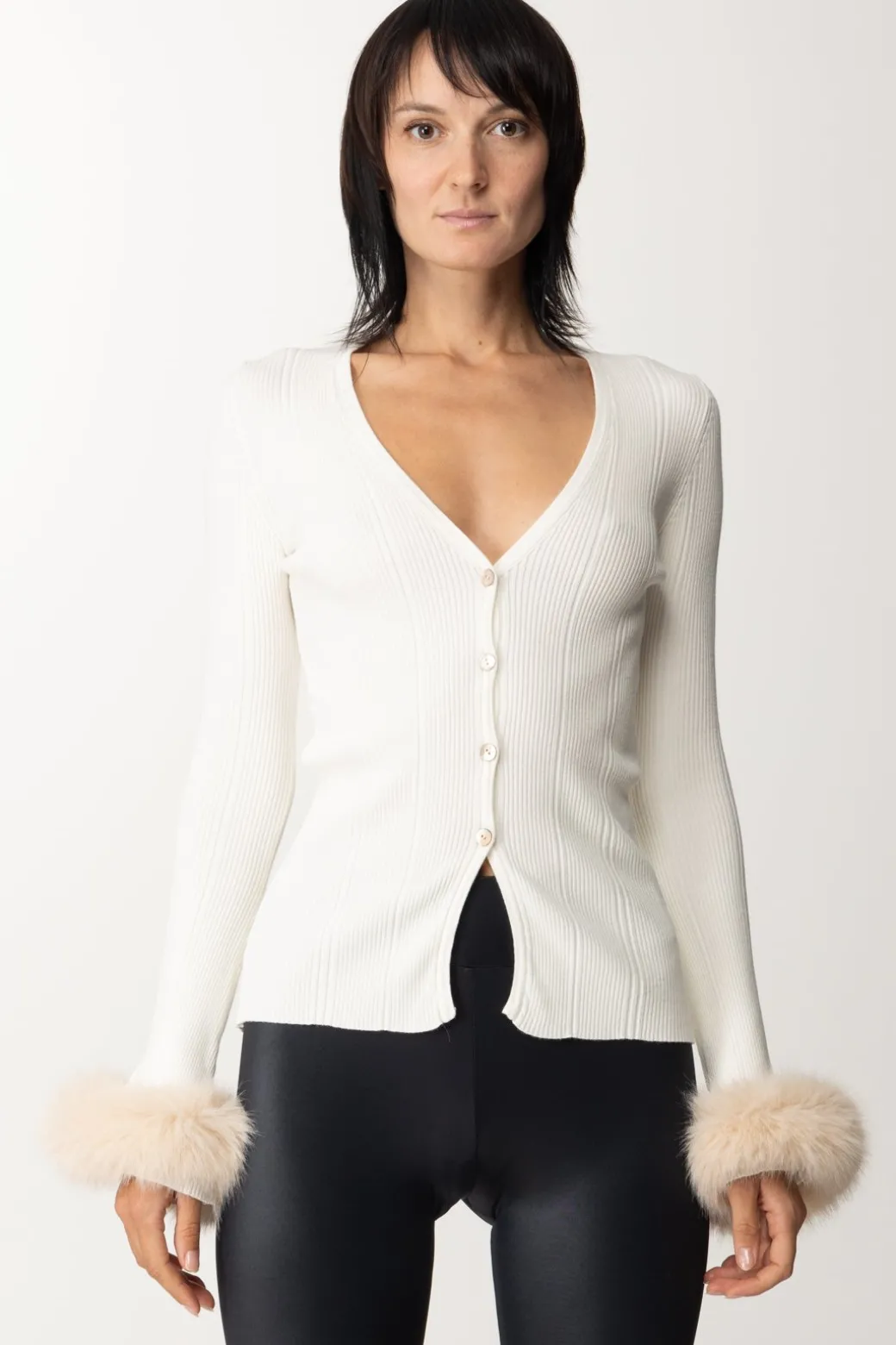 Donna Simona Corsellini Cardigan con Inserti In Pelliccia