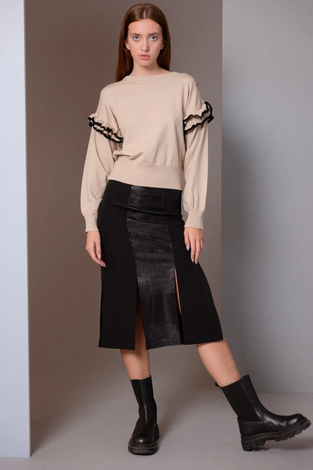 Donna Simona Corsellini Gonna Midi con Inserto In Pelle