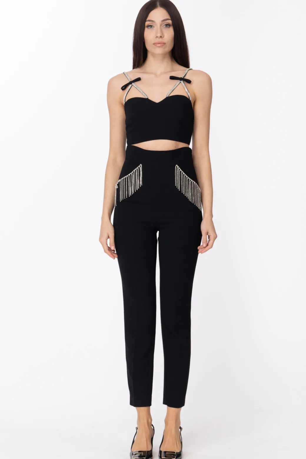 Donna Simona Corsellini Pantaloni con Frange Di Strass