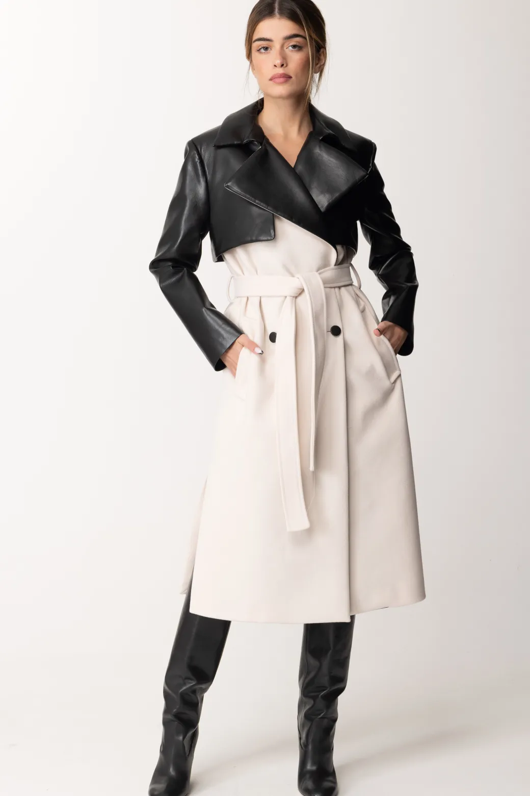 Donna Simona Corsellini Trench Ecopelle Bicolore Doppiopetto
