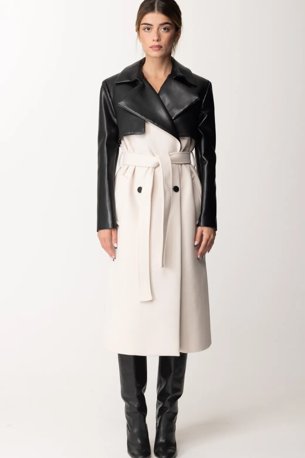 Donna Simona Corsellini Trench Ecopelle Bicolore Doppiopetto