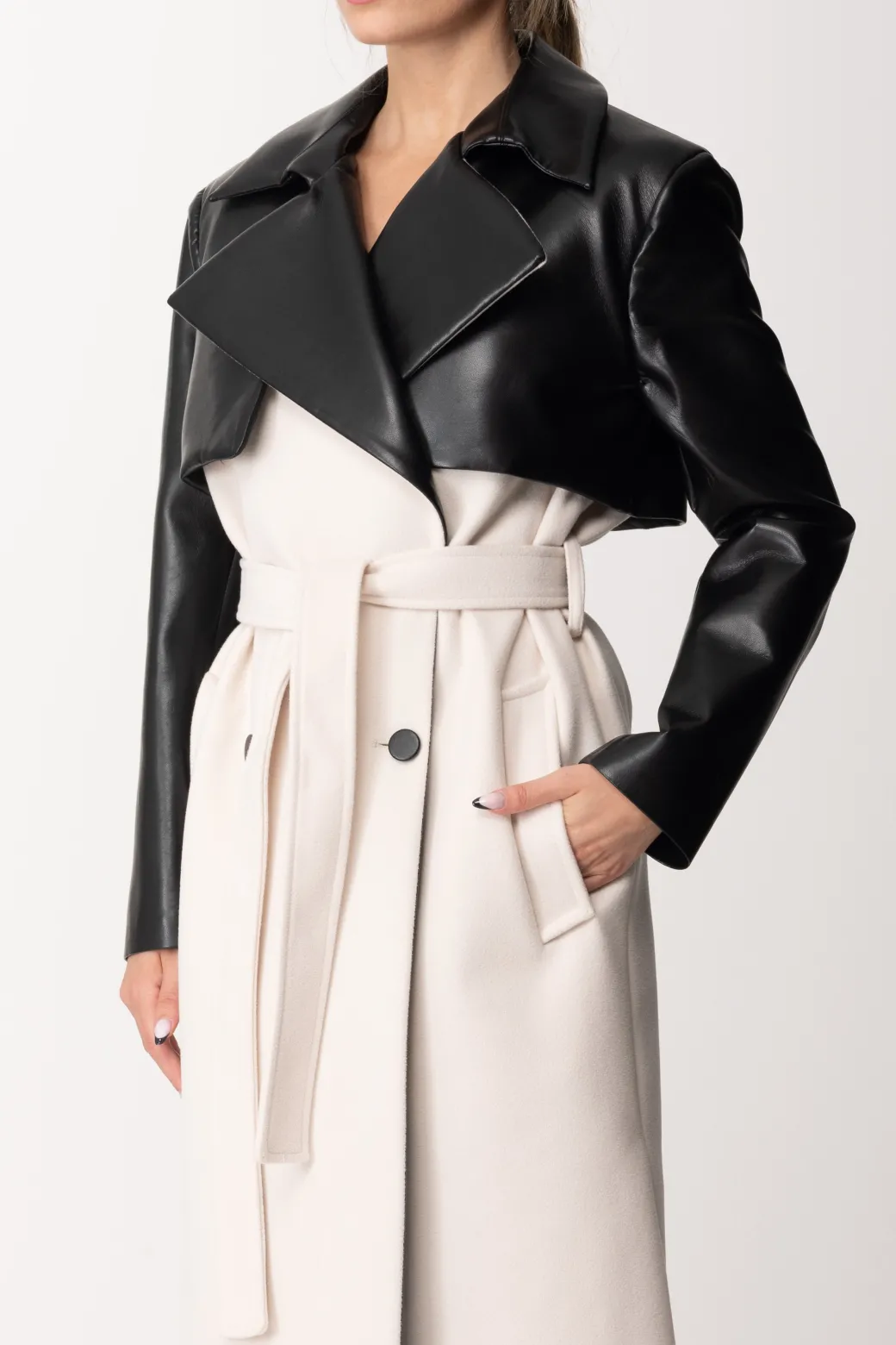 Donna Simona Corsellini Trench Ecopelle Bicolore Doppiopetto