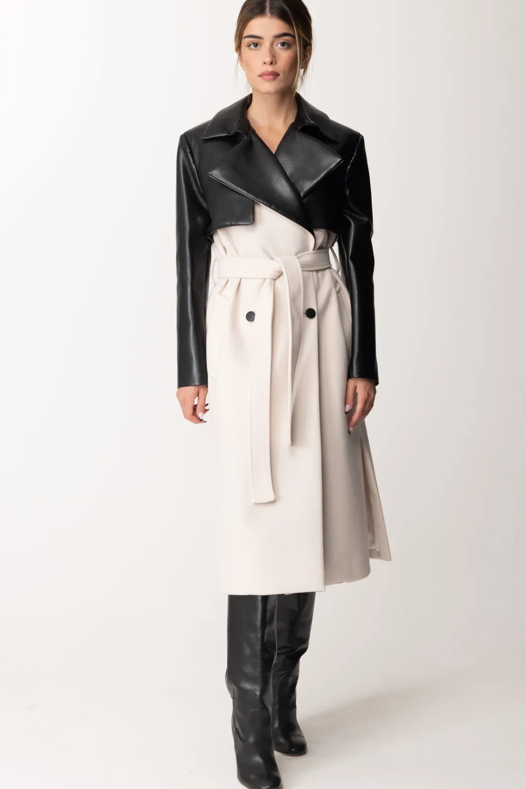 Donna Simona Corsellini Trench Ecopelle Bicolore Doppiopetto